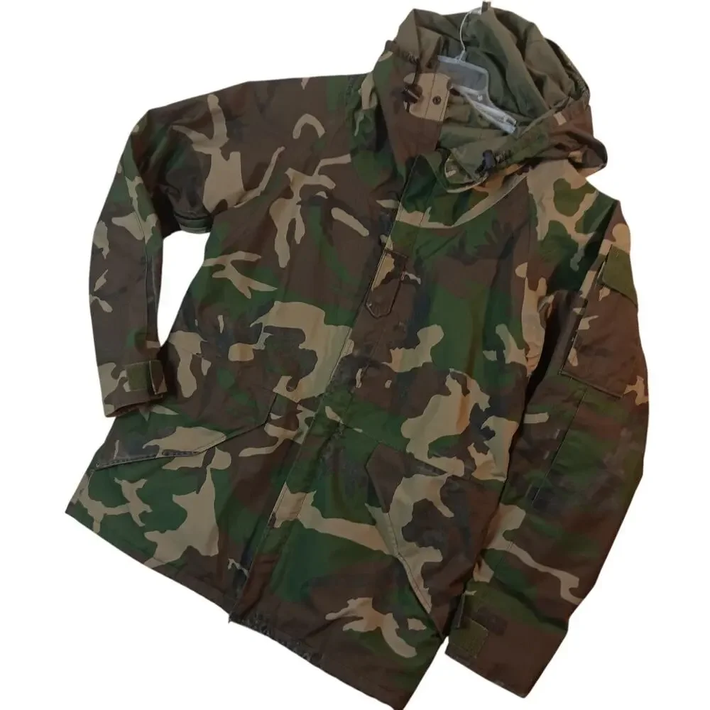 Vintage USGI M81 ECWCS‎ Parka Men Medium Long Woodland Camo Hooded Zip Snap 1987
